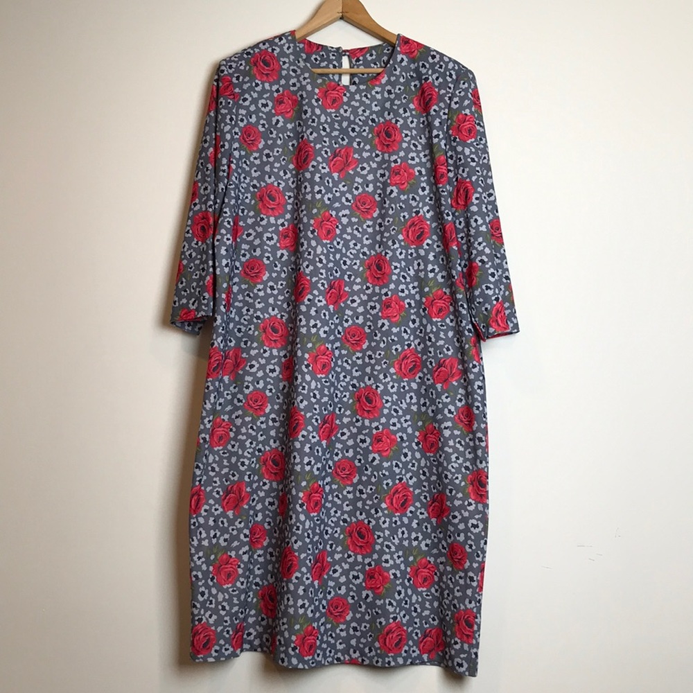 Vintage Plus Size Floral Dress - Gray and Red